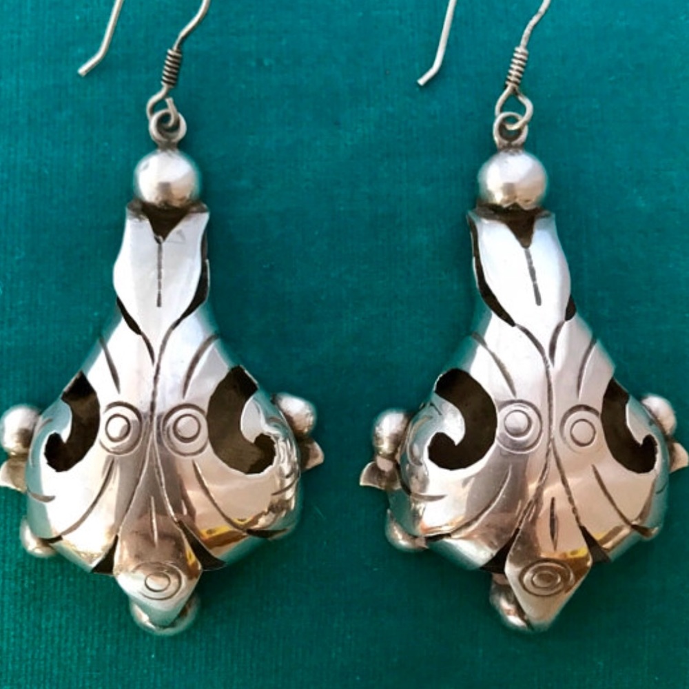 Huge Vintage 1940’s Mexican Sterling Earrings